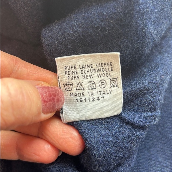 Midnight Blue Pure Virgin Wool V-Neck Jumper — Made in Italy - Size S estimated - Picture 6 of 6
